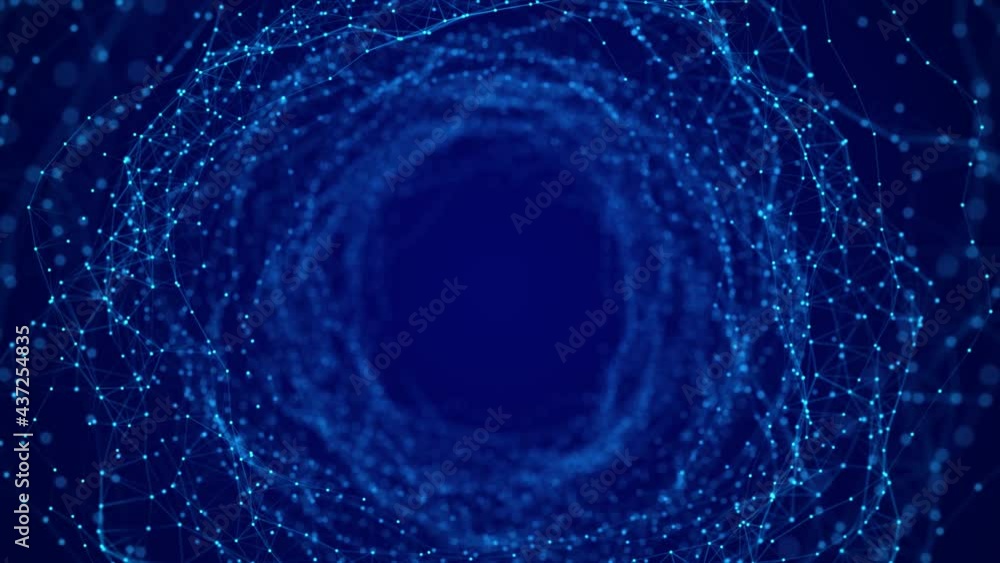 Aufkleber technology wireframe tunnel on blue background. futuristic 3d wormhole. big data visualization. 3d r