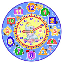 Cute baby elephant on the watch face.Dial for alarm clock, table, wall clock models, wrist watches, pocket watches, timer or stopwatch for children.