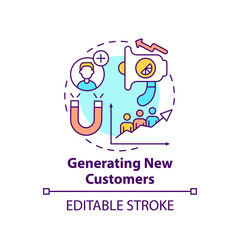 Generating new customers concept icon. Strong brand benefit abstract idea thin line illustration. Increasing sales. Highly targeted advertising. Vector isolated outline color drawing. Editable stroke