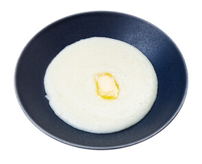 buttered manna croup in gray bowl isolated