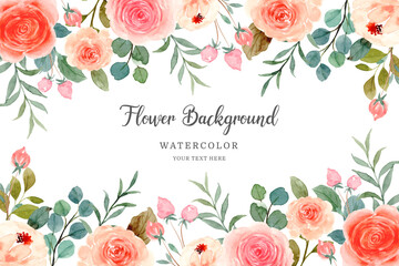 Watercolor orange pink rose background