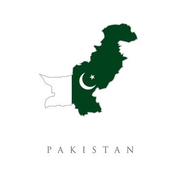 Vector isolated simplified illustration icon with silhouette of Pakistan map. National flag. White background. map of Pakistan with Pakistanian flag.