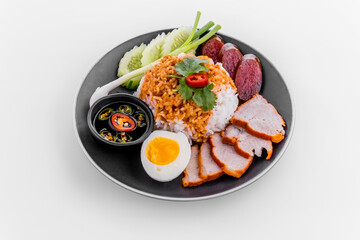 Barbecued red pork in sauce with rice