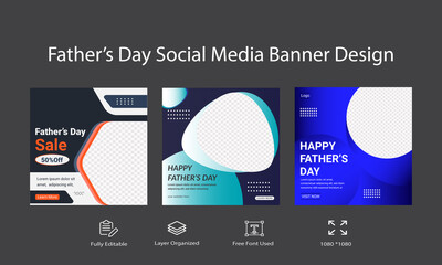 Naklejka premium Social Media Banner or Post Template Design For Fathers day
