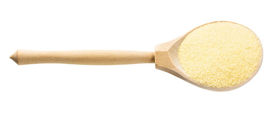 spoon with uncooked durum wheat semolina isolated