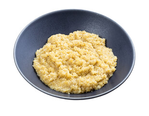 porridge from quinoa grains in gray bowl isolated