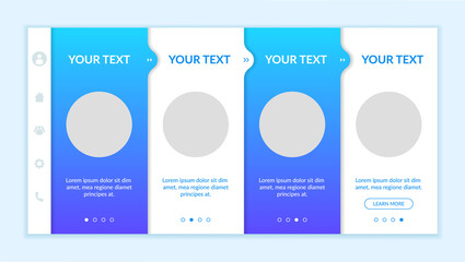 Online experience onboarding vector template. Responsive mobile website with icons. Web page walkthrough 4 step screens. Online store. E-commerce tool for business color concept with copy space