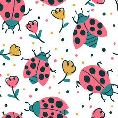 Ladybug and flowers childish seamless pattern - for kids fabric, wrapping, textile, wallpaper, background.