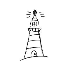 Vector hand drawn illustration of a lighthouse isolated on white
