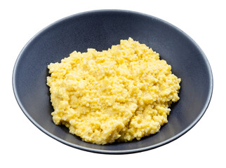 cooked porridge from proso millet in gray bowl