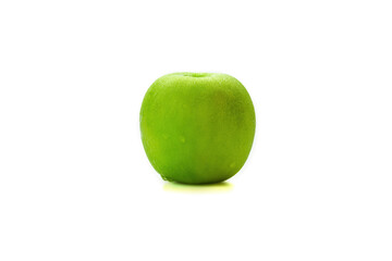 Green Apple and water drop isolated on white background.