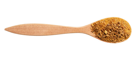 view of granulated coconut blossom sugar in spoon