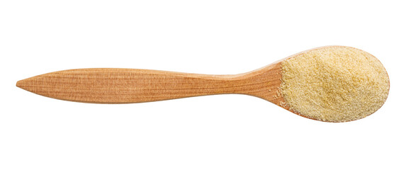 top view of granulated coconut sugar in wood spoon