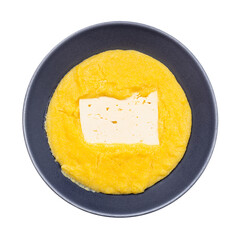 top view of cooked maize porridge with cheese