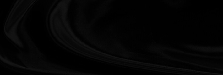 Black gray satin dark fabric texture luxurious shiny that is abstract silk cloth panorama background with patterns soft waves blur beautiful.