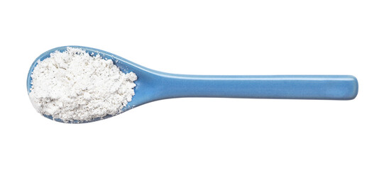 view of vanilla sugar in ceramic spoon isolated