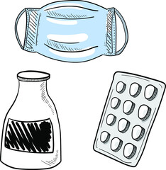 Vector illustration of a set of medical supplies