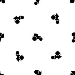 Seamless pattern of repeated black tractor symbols. Elements are evenly spaced and some are rotated. Vector illustration on white background