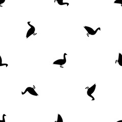 Seamless pattern of repeated black goose symbols. Elements are evenly spaced and some are rotated. Vector illustration on white background