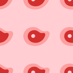 Seamless pattern of large isolated red steak symbols. The elements are evenly spaced. Vector illustration on light red background
