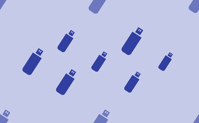 Seamless pattern of large isolated blue flash drives. The pattern is divided by a line of elements of lighter tones. Vector illustration on light blue background