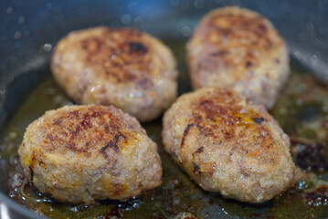 Raw cutlets made of ground beef meat coocking process