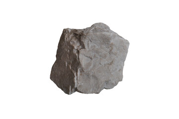 Isolated raw specimen of gray Barite rock stone on white background.