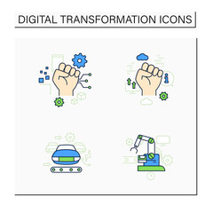 Fototapeta na wymiar Digital transformation color icons set.Industry 3.0,industry 2.0,information revolution, cyber revolution. Modern technologies.Digital revolution concept. Isolated vector illustrations