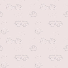 Seamless pattern with cute elephants on a light pink background. Vector background in childish style great for fabric and textile, baby clothes, packaging designs, cards and banners