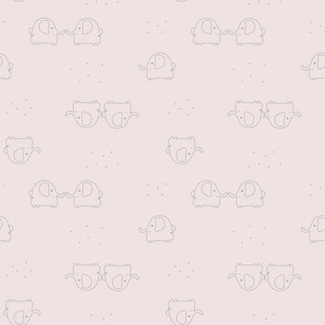 Seamless pattern with cute elephants on a light pink background. Vector background in childish style great for fabric and textile, baby clothes, packaging designs, cards and banners