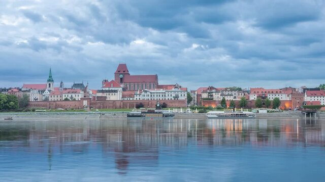 Torun skyline at dusk - day to night time lapse video
