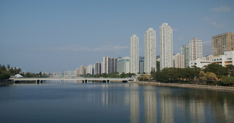 Fototapeta na wymiar Shing Mun River Channel and hong kong residential building