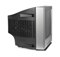 Fototapeta premium old cathode television, seen in profile, isolated on white background