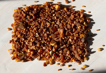 texture of natural amber gem stones in sun light