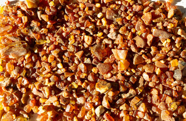 texture of natural amber stones in sun light