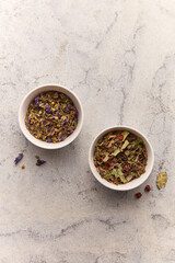 herbal teas in loose form on a light background