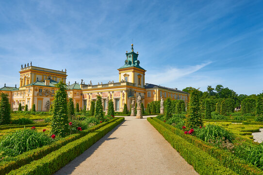 Palace in Wilanow, the baroque residence of King of Poland Jan III Sobieski. View of the facade from the gardens