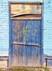 Wooden old blue door