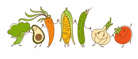 Cute vegetables organic food vegetarian farmers market vector set