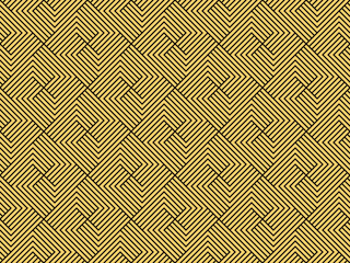 Abstract geometric pattern with stripes, lines. Seamless vector background. Gold and black ornament. Simple lattice graphic design