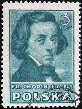 Frédéric Chopin on old polish postage stamp