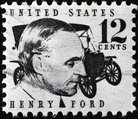 Ford and vintage car on american stamp