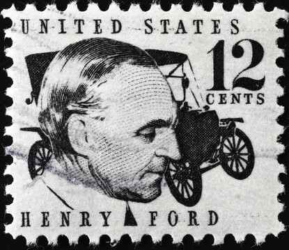 Fototapeta Ford and vintage car on american stamp