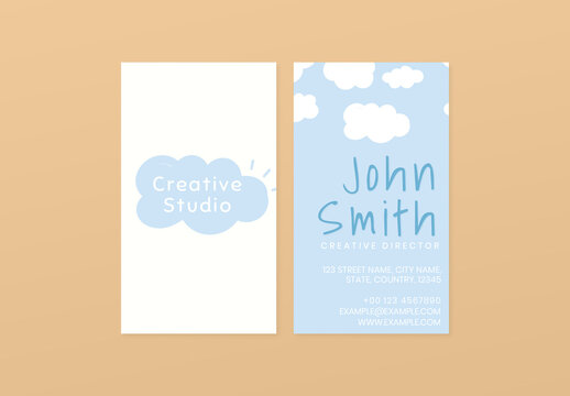 Editable Name Card Layout in Clouds and Blue Sky Pattern