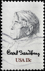 Poet Carl Sandburg on american postage stamp