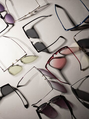 different glasses. color sun glasses. minimal concept photo 