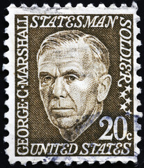 Statesman George C. Marshall on old american stamp