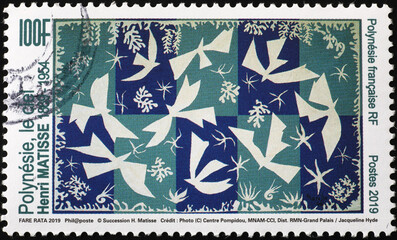 The sky painted by Matisse on polynesian postage stamp - obrazy, fototapety, plakaty
