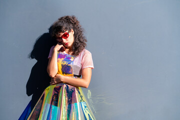 Extravagant young woman wearing a retro outfit