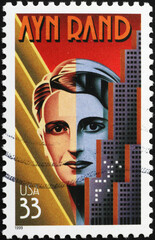 Ayn Rand on american postage stamp - obrazy, fototapety, plakaty